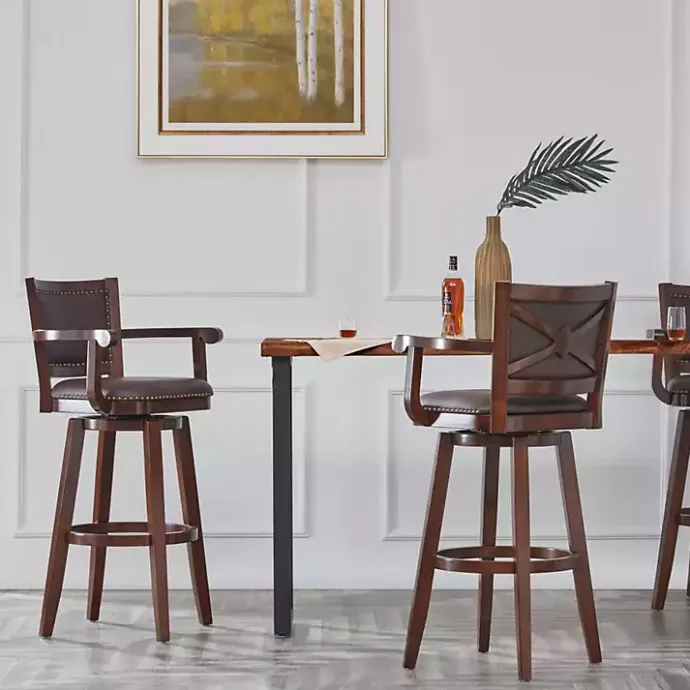 Hot Kirklands Home Wood and Faux Leather Swivel Bar Stool Brown