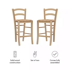 Discount Kirklands Home Wood and Seagrass Counter Stools, Set of 2 Brown