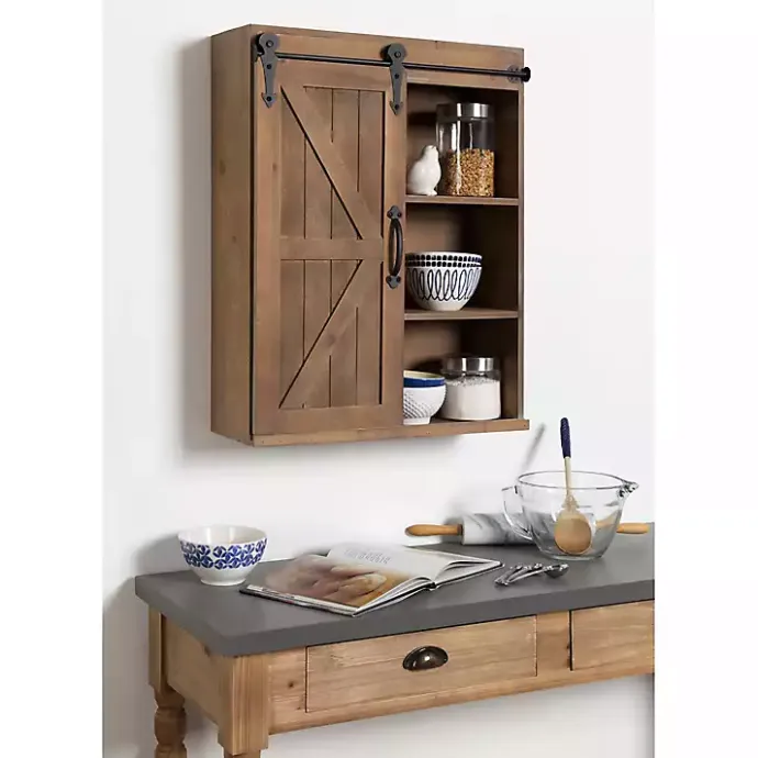 Best Kirklands Home Wood Barn Door 5-Shelf Wall Cabinet Brown
