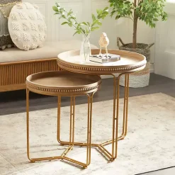 Best Kirklands Home Wood Beaded Nesting Side Tables, Set of 2 Brown