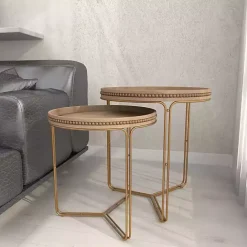 Best Kirklands Home Wood Beaded Nesting Side Tables, Set of 2 Brown