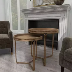 Best Kirklands Home Wood Beaded Nesting Side Tables, Set of 2 Brown