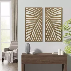 Discount Kirklands Home Brown Wood Birch Palms Wall Plaques, Set of 2