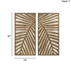 Discount Kirklands Home Brown Wood Birch Palms Wall Plaques, Set of 2