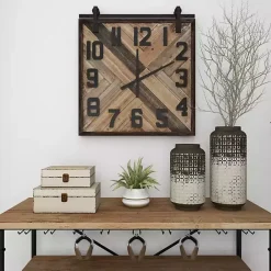 Outlet Kirklands Home Brown Wood Black Metal Accent Square Wall Clock