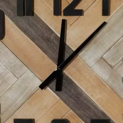 Outlet Kirklands Home Brown Wood Black Metal Accent Square Wall Clock