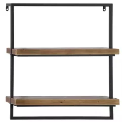 Online Kirklands Home Brown Wood Black Metal Frame Wall Shelves