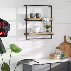 Online Kirklands Home Brown Wood Black Metal Frame Wall Shelves
