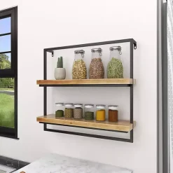 Online Kirklands Home Brown Wood Black Metal Frame Wall Shelves
