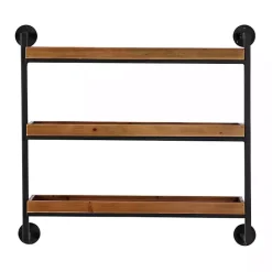 Sale Kirklands Home Brown Wood Black Metal Pipe Frame Wall Shelf