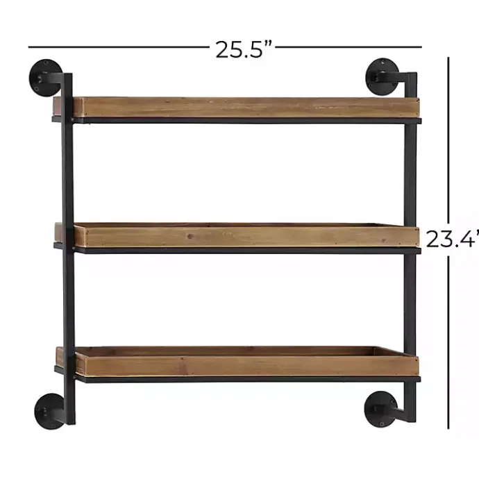 Sale Kirklands Home Brown Wood Black Metal Pipe Frame Wall Shelf