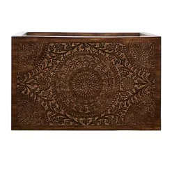 Kirklands Home Wood Carved Floral Nesting Tables, Set of 2 Brown