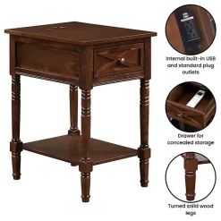 Kirklands Home Wood Charging Traditional Accent Table Brown