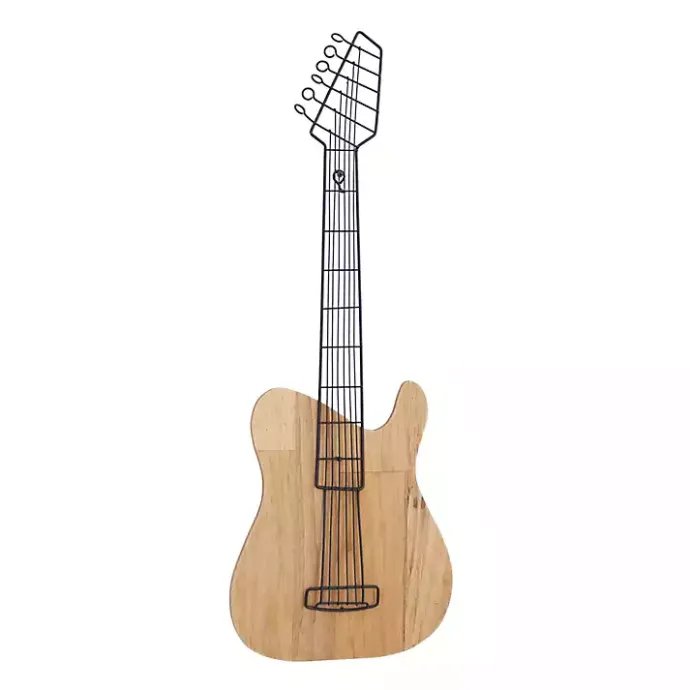 Hot Kirklands Home Brown Wood Electric Guitar Wall Plaque