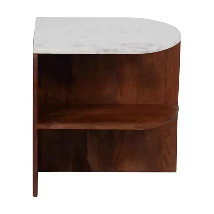 Best Kirklands Home Brown Wood Half Round Marble Accent Table White