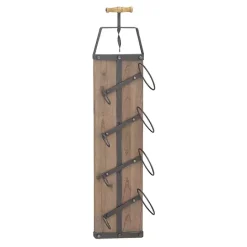 Kirklands Home Wood Panel Black Metal Wine Rack Brown