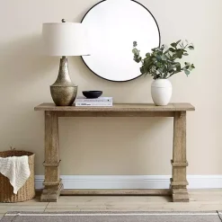 Kirklands Home Brown Wood Pedestal Base Console Table