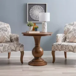 Sale Kirklands Home Wood Round Base Side Table Brown
