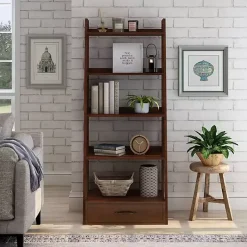 Best Kirklands Home Wood 5-Shelf Leaning Bookshelf Brown