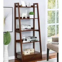 Best Kirklands Home Wood 5-Shelf Leaning Bookshelf Brown
