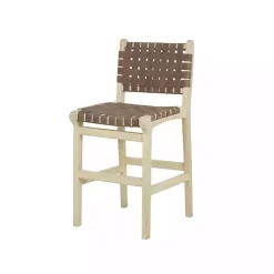 New Kirklands Home Woven Leather Wooden Counter Stool Brown