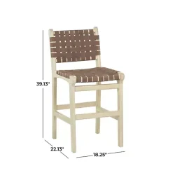 New Kirklands Home Woven Leather Wooden Counter Stool Brown