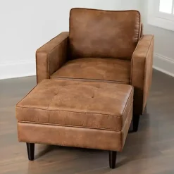 New Kirklands Home Wyatt Faux Leather Ottoman Brown