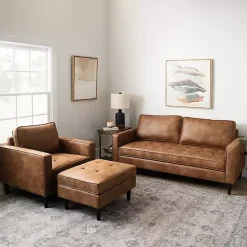 New Kirklands Home Wyatt Faux Leather Ottoman Brown
