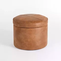 New Kirklands Home Wyatt Faux Leather Storage Ottoman Brown