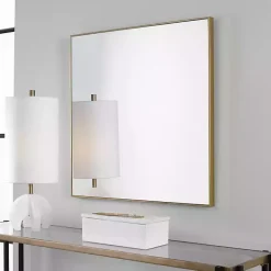 New Kirklands Home Brushed Metal Square Framed Mirror Gold