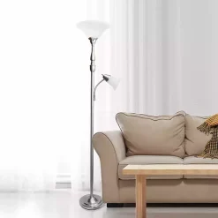 Hot Kirklands Home Brushed Nickel Base Marble Glass Shade Floor Lamp Gray
