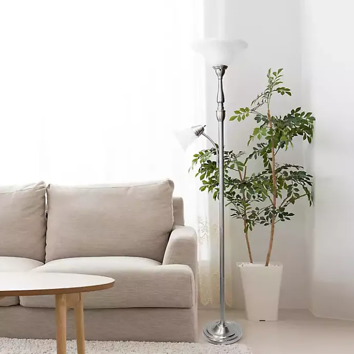 Hot Kirklands Home Brushed Nickel Base Marble Glass Shade Floor Lamp Gray