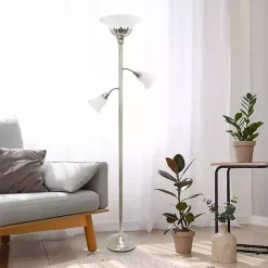 Hot Kirklands Home Brushed Nickel 3-Scallop Glass Floor Lamp Gray
