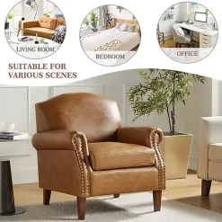 Kirklands Home Camel Faux Leather Nailhead Taylor Armchair Tan