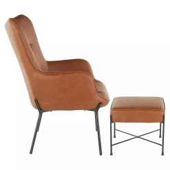 Sale Kirklands Home Camel Faux Leather 2-pc. Chair and Ottoman Set Brown
