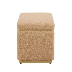 New Kirklands Home Camel Sherpa & Pine Recgle Storage Ottoman Tan