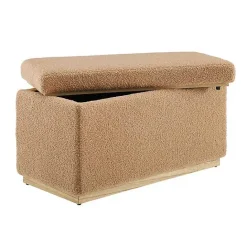 New Kirklands Home Camel Sherpa & Pine Recgle Storage Ottoman Tan