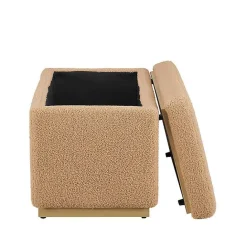 New Kirklands Home Camel Sherpa & Pine Recgle Storage Ottoman Tan