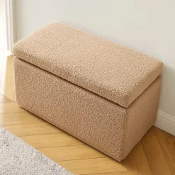 New Kirklands Home Camel Sherpa & Pine Recgle Storage Ottoman Tan