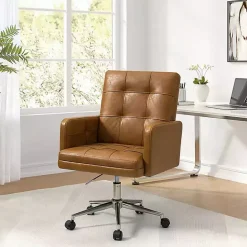Hot Kirklands Home Camel Tufted Faux Leather Swivel Office Chair Tan