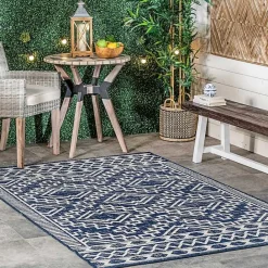 Online Kirklands Home Cammie Blue Moroccan Tribal Outdoor Rug, 5x8