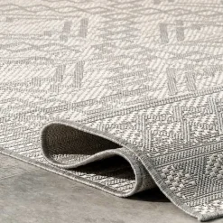 New Kirklands Home Cammie Gray Moroccan Geometric Outdoor Rug, 5x8
