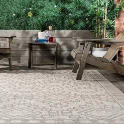 New Kirklands Home Cammie Gray Moroccan Geometric Outdoor Rug, 5x8