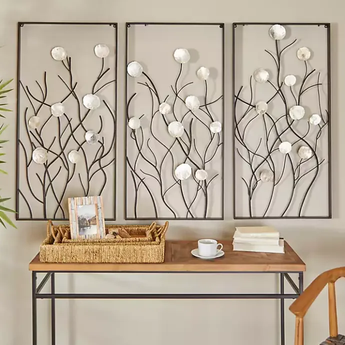 Hot Kirklands Home Capiz Flowers Metal Wall Plaques, Set of 3