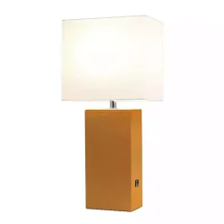 Clearance Kirklands Home Caramel Faux Leather Charging Table Lamp Tan