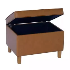 New Kirklands Home Caramel Faux Leather Storage Ottoman Brown