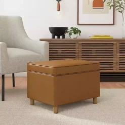 New Kirklands Home Caramel Faux Leather Storage Ottoman Brown