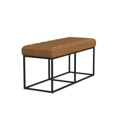 Sale Kirklands Home Caramel Faux Leather Upholstered Metal Frame Bench Tan