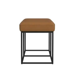 Sale Kirklands Home Caramel Faux Leather Upholstered Metal Frame Bench Tan
