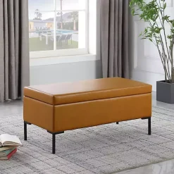 Hot Kirklands Home Caramel Vegan Leather Storage Bench Brown